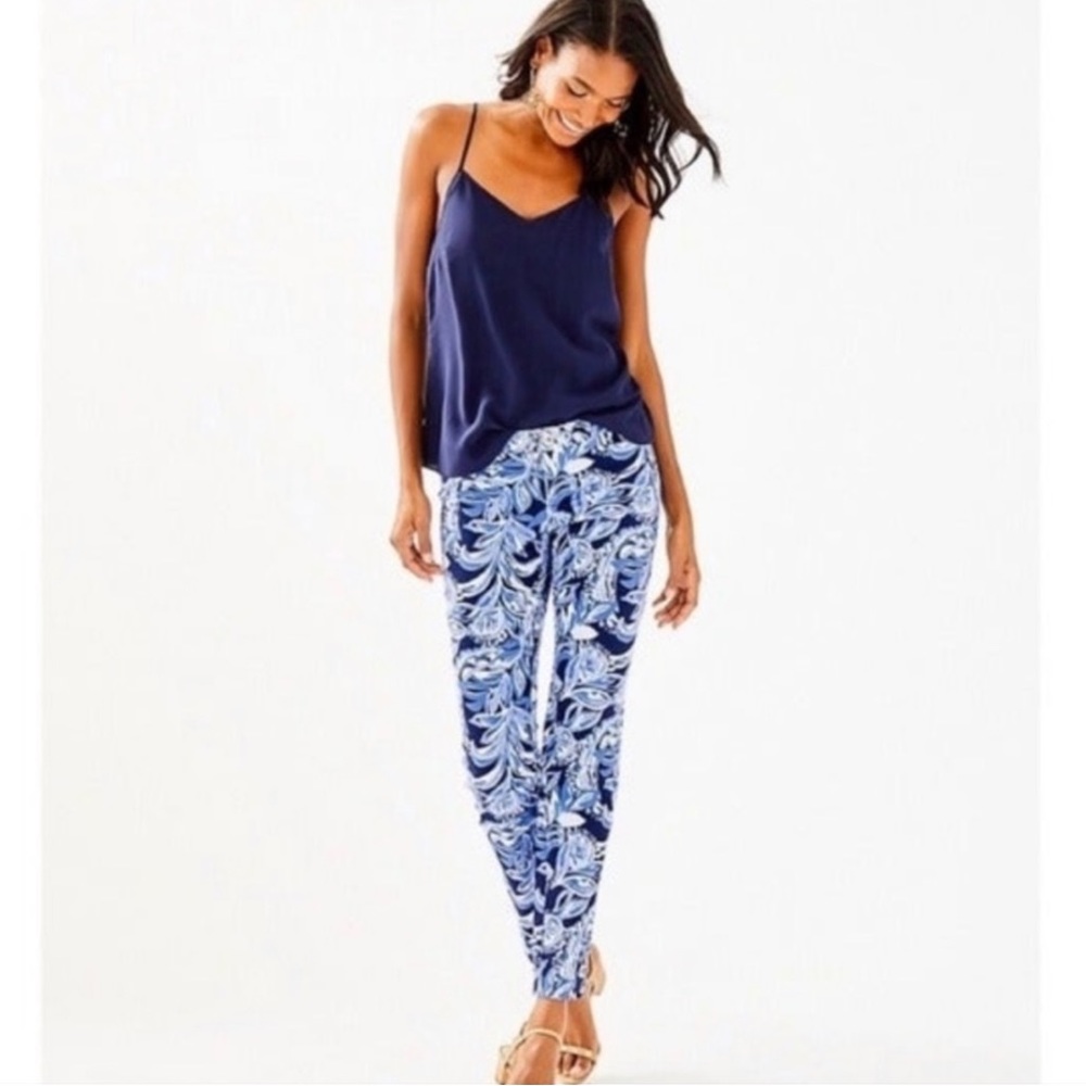 Lilly Pulitzer Kelly Skinny High Tide Ankle Pants Size 8 Blue & White